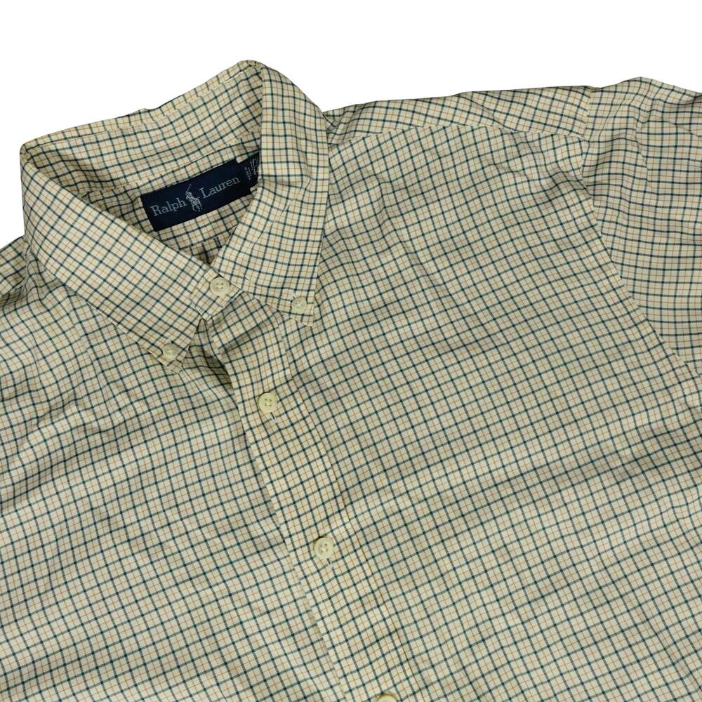 Ralph Lauren Vintage Beige Check Button Up Long Sleeve Shirt 17.5 NWT